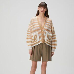 Loewe Beige White Striped Knit Cardigan